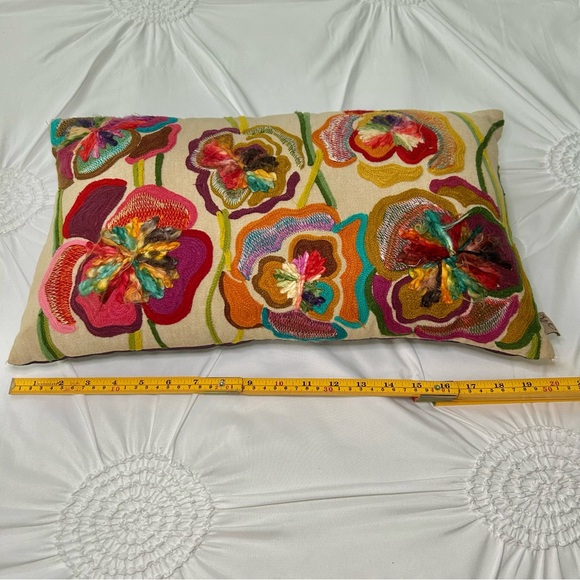 Vibrant Colorful Floral Embroidered Bohemian Accent Pillow - Picture 13 of 14
